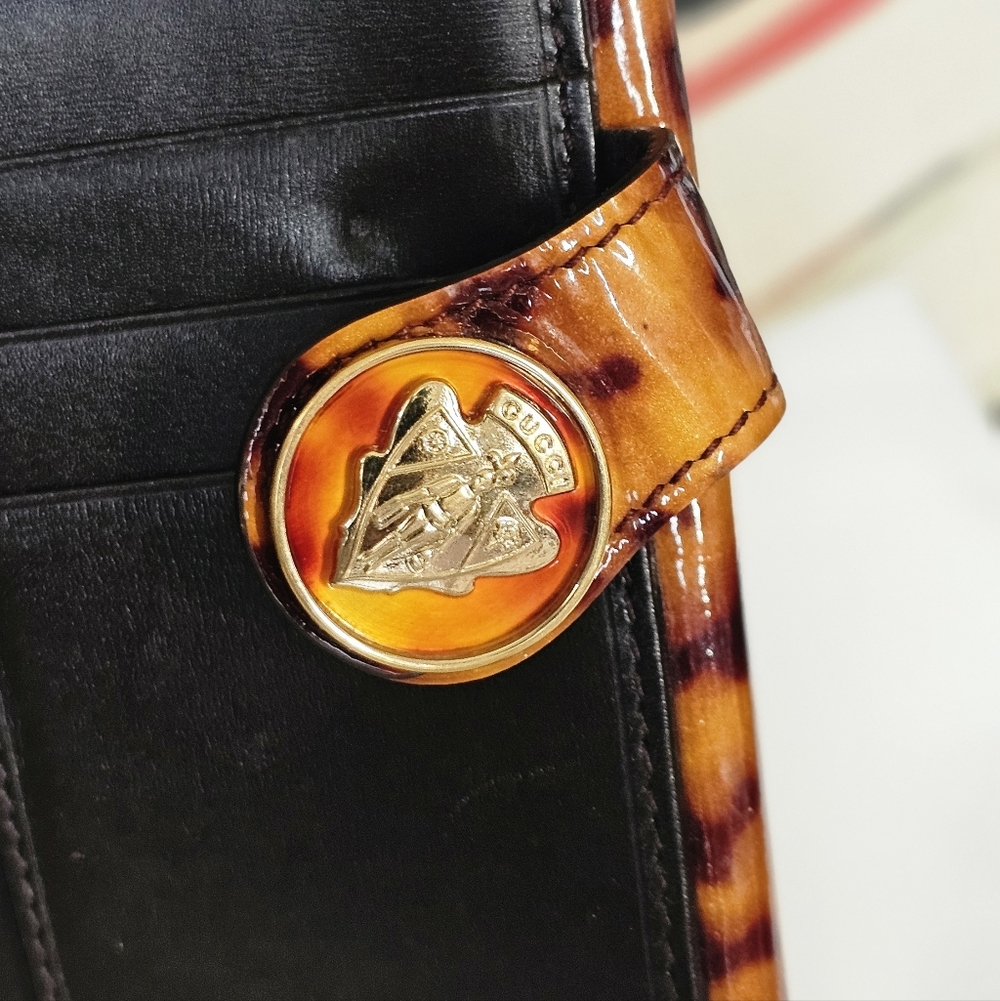RARE Gucci Hysteria Tortoiseshell Patent Leather Bifold Wallet - Picture 9 of 14